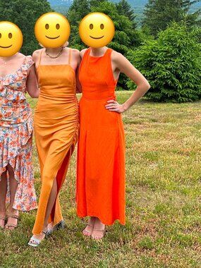 Summer Linen Orange Maxi Dress with Open Back